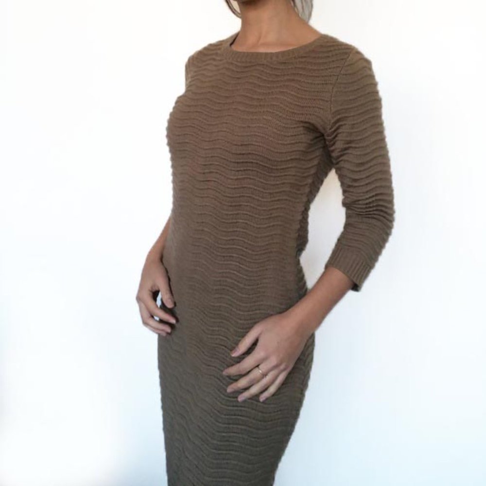 Calvin Klein taupe brown textured knit midi dress